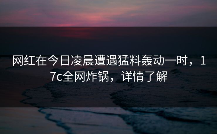 网红在今日凌晨遭遇猛料轰动一时，17c全网炸锅，详情了解