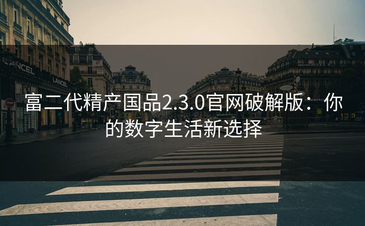 富二代精产国品2.3.0官网破解版:你的数字生活新选择 富二代精产国品2.3.0官网破解版:你的数字生活新选择